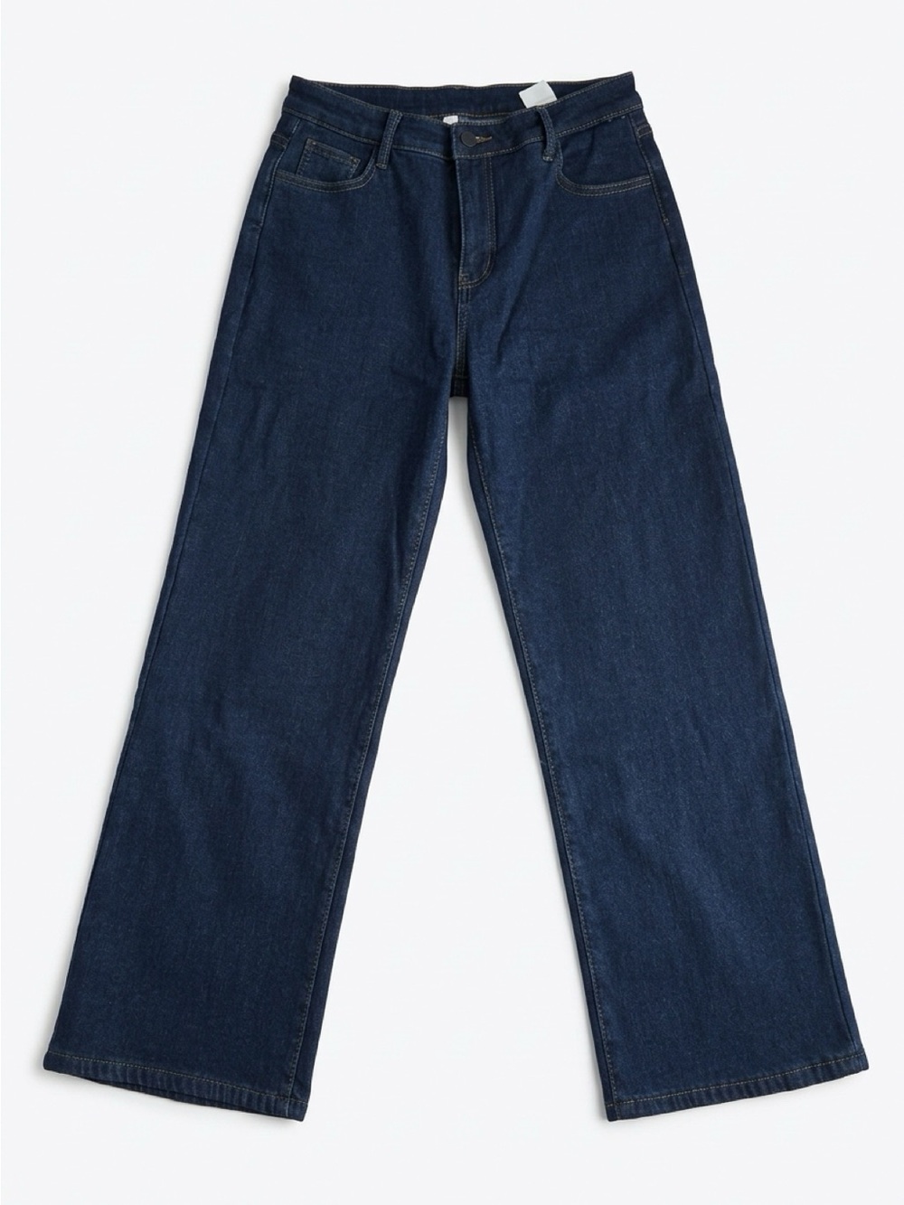 Fleece- lined Classic High-Rise Straight Jeans in Dark Blue